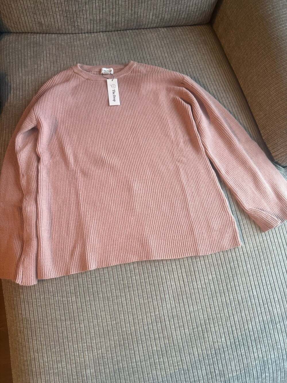 The Drop Alice Ribbed Crewneck Pullover Sweater with Back Slit